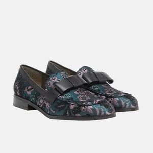 Stuart Weitzman Floral Loafers with Black Bow